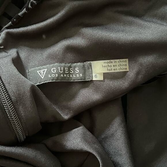 GUESS Black Velvet Dress Size 6 Long Sleeve Beaded Cuffs Old Money Holiday - Picture 7 of 8